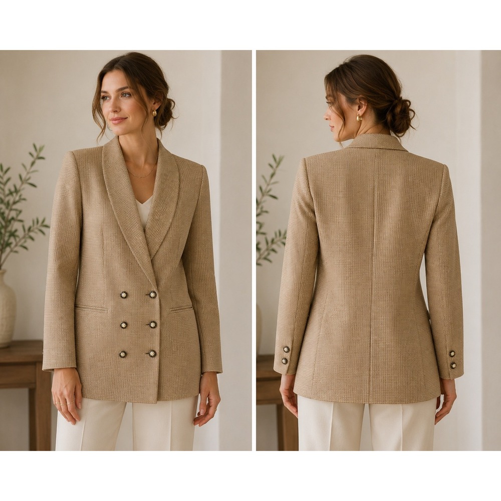 Vintage Stirling Cooper Blazer Womens 10 Tan Double Breasted Long Jacket NWT